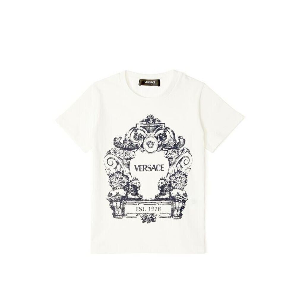 Versace Kids Cartouche-print cotton T-shirt White Size 8 A $260